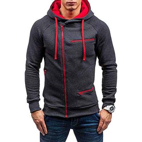 acelyn Lässiger Langarm-Kapuzenpullover für Herren, durchgehender Reißverschluss, Samt-Sweatshirt, M-3XL, Grau, Rot, XXXL von acelyn