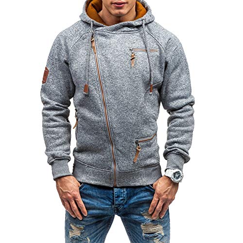 acelyn Lässiger Langarm-Kapuzenpullover für Herren, durchgehender Reißverschluss, Samt-Sweatshirt, M-3XL, hellgrau, XXL von acelyn