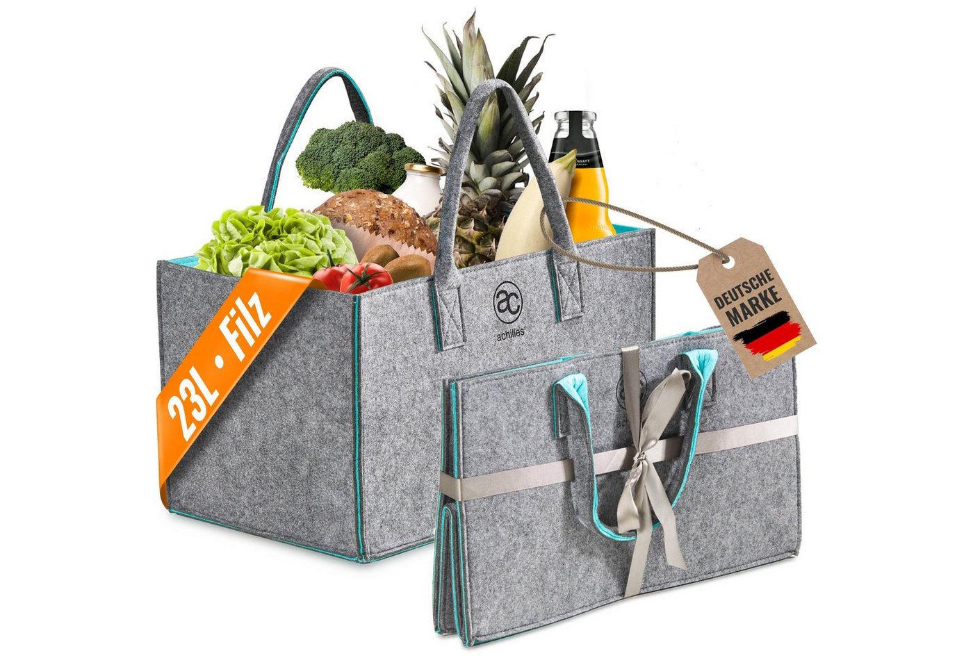 achilles Einkaufskorb Filzkorb Filz-Shopper Einkaufs-Tasche Kaminholz-Korb Faltbar von achilles