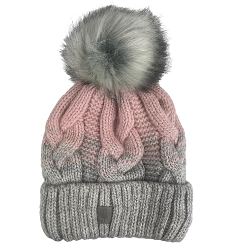 achti Damen & Mädchen Wintermütze Mütze Zopfmuster großer Pompon Bommelmütze rose grau Geschenkidee (rosa altrosa Mütze) von achti