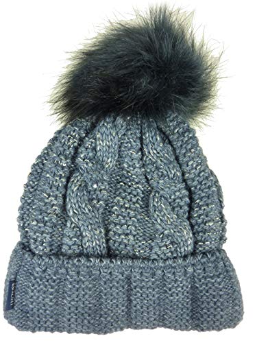 achti LOTTA coole uni Wintermütze mit Glitzer Effekt und großer Fell Bommel - warm gefüttert - (blau blaugrau) von achti