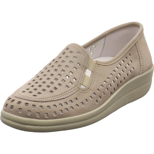 Aco Buzios Damen Bequemschuh Slipper aus Leder in grau mit Wechselfußbett. Taupe/grau Gr. 39 von ACO