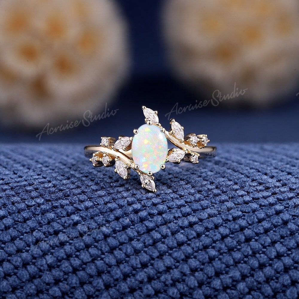 Einzigartiger Opal Verlobungsring Blattgoldring Natürlicher Opalblatt Ehering Marquise Diamant Zweig Zarter Braut Versprechen Ring Frauen von acraisejewelry