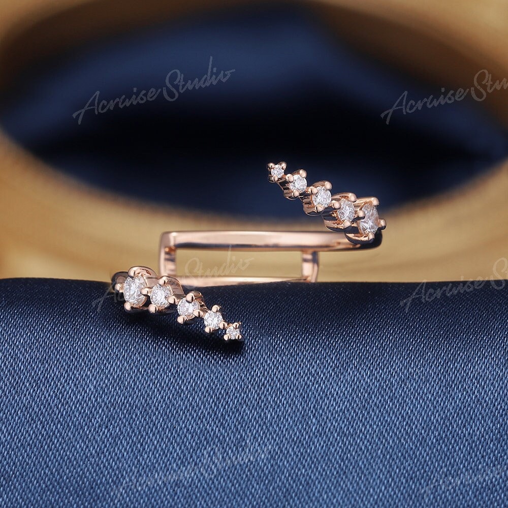 Offenes Moissanit Ehering Unikat Diamant Ring Enhancer 14K Rose Gold Passender Zarte Garde Band Stapelring von acraisejewelry