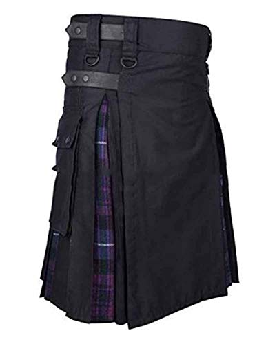 Herren Check Colorblock Schottland Rock Mittelalterlicher Vintage Punk Gothic Traditioneller Highland Combat Kilt mit Taschen von acsefire