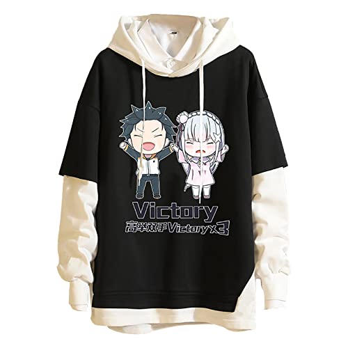 Unisex Anime Sweatshirt Re:Life in a Different World from Zero Gedruckte Langarm Kapuzenpullover Lustige Rem Fake Zwei Pullover Emilia Hoodie von acsefire