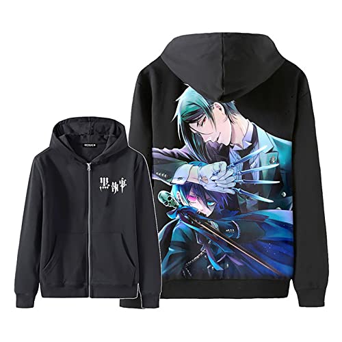 acsefire Black Butler Zip Cardigan Pullover Bedruckter Langarm Hoodie Anime Sebastian Michaelis Cosplay Kostüme Herren und Damen Alltag Lässig Lose Mode Mantel von acsefire