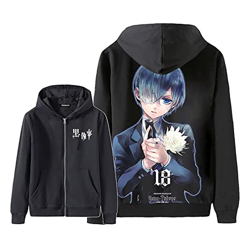 acsefire Black Butler Zip Cardigan Pullover Bedruckter Langarm Hoodie Anime Sebastian Michaelis Cosplay Kostüme Herren und Damen Alltag Lässig Lose Mode Mantel von acsefire