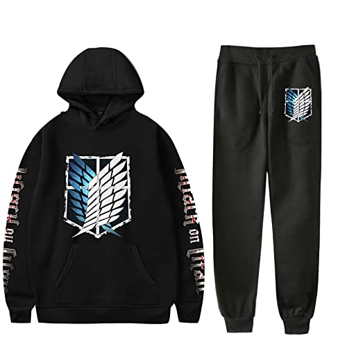 acsefire Unisex Anime Attack on Titan Hoodie Hose Trainingsanzug Levi Langarm Sweatshirt Elastic Waist Jogginghose 2 Stück/Set von acsefire