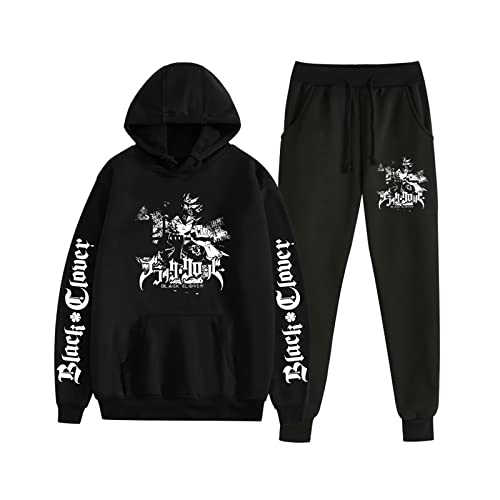 acsefire Unisex Anime Black Clover Hoodie Hose Trainingsanzug Asta Langarm Sweatshirt Elastic Waist Jogginghose 2 Stück/Set von acsefire