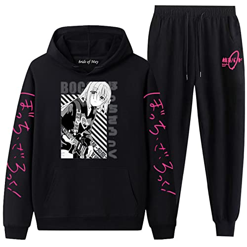 acsefire Unisex Anime Bocchi the Rock! Hoodie Hose Trainingsanzug Gotou Hitori Langarm Sweatshirt Elastic Waist Jogginghose 2 Stück / Set von acsefire