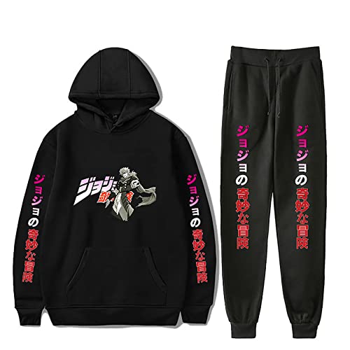 acsefire Unisex Anime JoJo's Bizarre Adventure Hoodie Hose Trainingsanzug Kujo Jotaro Dio Brando Langarm Sweatshirt Elastic Waist Jogginghose 2 Stück/Set von acsefire