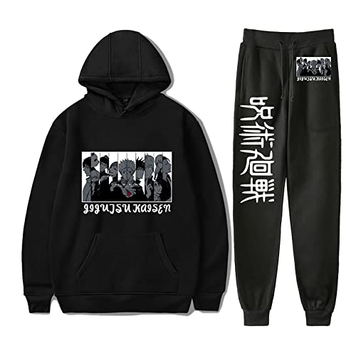 acsefire Unisex Anime Jujutsu Kaisen Hoodie Hose Trainingsanzug Gojo Satoru Itadori Yuji Langarm Sweatshirt Elastic Waist Jogginghose 2 Stück/Set von acsefire