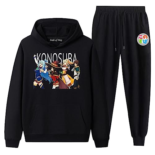 acsefire Unisex Anime KonoSuba: God's Blessing on This Wonderful World! Hoodie Hose Trainingsanzug Megumin Langarm Sweatshirt Elastic Waist Jogginghose 2 Stück/Set von acsefire