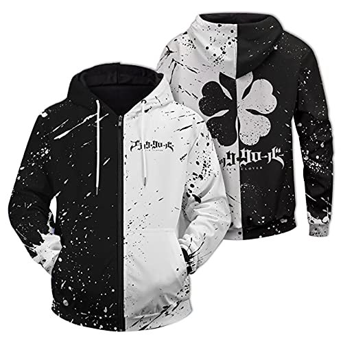 acsefire Unisex Anime Reißverschluss-Sweatshirt Black Clover Langarm Cosplay Kapuzenpullover Schwarzer Stier-Emblem-Pullover für Asta Fans von acsefire