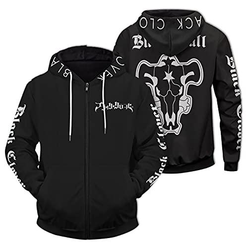 acsefire Unisex Anime Reißverschluss-Sweatshirt Black Clover Langarm Cosplay Kapuzenpullover Schwarzer Stier-Emblem-Pullover für Asta Fans acsefire Unisex Anime Reißverschluss-Sweatshirt Black Clover Langarm Cosplay Kapuzenpullover Schwarzer Stier-Emblem-Pullover für Asta Fans von acsefire