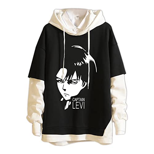 acsefire Unisex Anime Sweatshirt Attack on Titan Gedruckte Langarm Kapuzenpullover Lustige Levi Fake Zwei Pullover Mikasa Ackerman Hoodie von acsefire