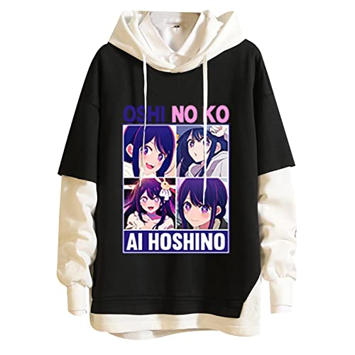 acsefire Unisex Anime Sweatshirt Oshi no Ko Gedruckte Langarm Kapuzenpullover Lustige Hoshino Ai Fake Zwei Pullover Hoshino Aquamarine Hoodie von acsefire