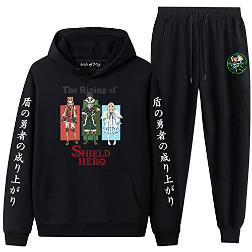 acsefire Unisex Anime The Rising of The Shield Hero Hoodie Hose Trainingsanzug Naofumi Iwatani Raphtaria Langarm Sweatshirt Elastic Waist Jogginghose 2 Stück/Set von acsefire