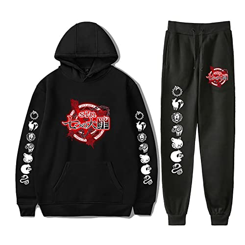 acsefire Unisex Anime The Seven Deadly Sins Hoodie Hose Trainingsanzug Meliodas Langarm Sweatshirt Elastic Waist Jogginghose 2 Stück/Set von acsefire