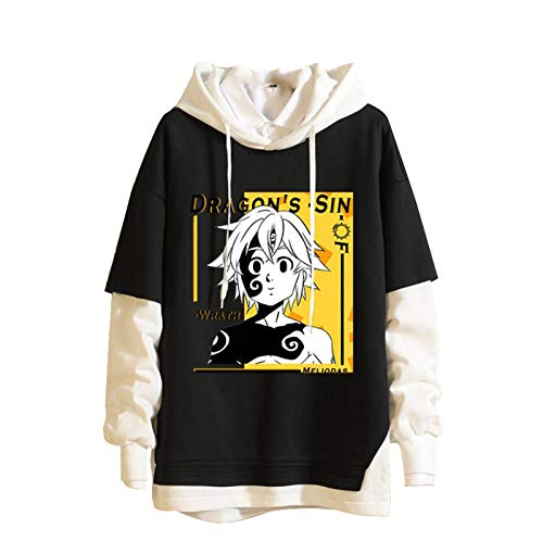 acsefire Unisex The Seven Deadly Sins Hoodie Gefälschtes zweiteiliges Näh-Sweatshirt Dragon's Sin of Wrath Meliodas Hoodie Cosplay-Sweatshirt von acsefire