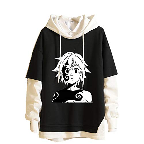 acsefire Unisex The Seven Deadly Sins Hoodie Gefälschtes zweiteiliges Näh-Sweatshirt Dragon's Sin of Wrath Meliodas Hoodie Cosplay-Sweatshirt von acsefire