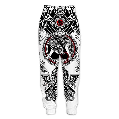 acsefire Unisex Viking Hose mit weitem Bein Norse Mythology Jogginghose Odin Fenrir Haremshose Hugin & Munin Elastische Taillenhose von acsefire