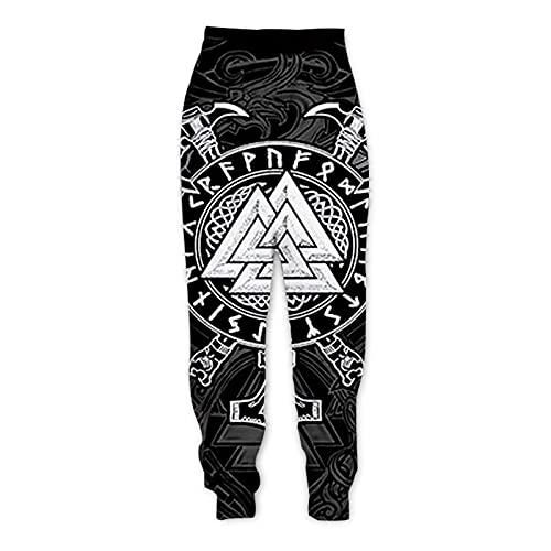 acsefire Unisex Viking Hose mit weitem Bein Norse Mythology Jogginghose Odin Fenrir Haremshose Hugin & Munin Elastische Taillenhose von acsefire