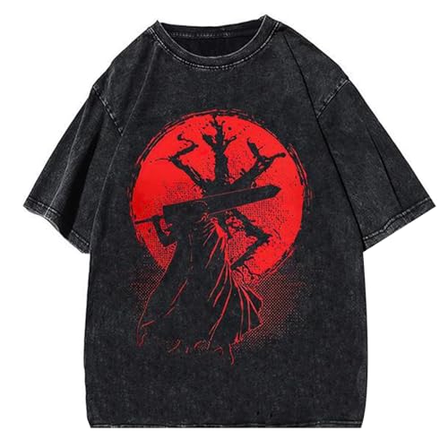 Gewaschenes Retro Tide T-Shirt Sommer Neue Berserk Anime Druck lose Kurzarm T-Shirt tun alte Tops von acsewater