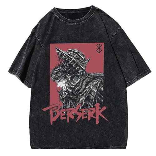 Gewaschenes Retro Tide T-Shirt Sommer Neue Berserk Anime Druck lose Kurzarm T-Shirt tun alte Tops von acsewater