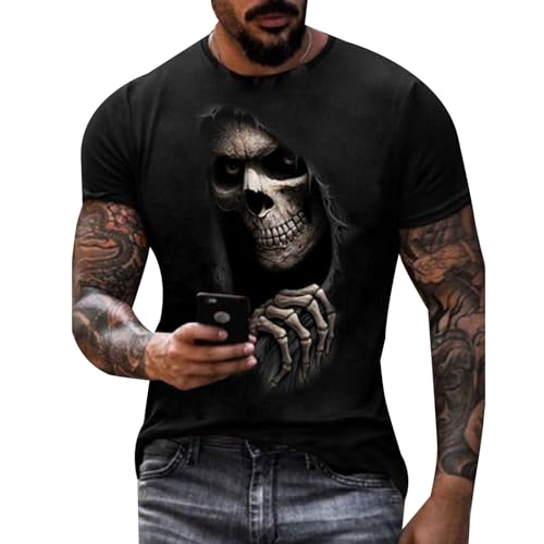 Wikinger-Totenkopf T-Shirt Herren Witziges T-Shirt Skelett Halloween Kostüm Totenkopf Neuheit Skelett Kopf T-Shirt Geschenkidee Kurzärmelig von acsewater