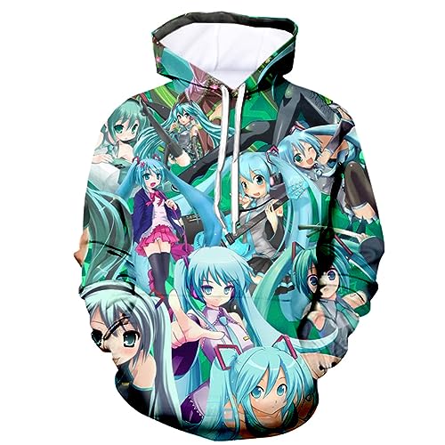 acsewater Unisex Anime Miku 3D Sweatshirt Hatsune Miku Langarm Cosplay Kapuzenpullover Miku Sport Pullover von acsewater