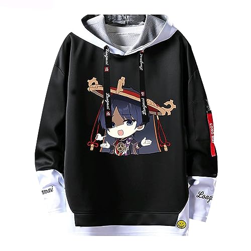 acsewater Unisex Kapuzenpulli mit Genshin Impact Fake Zweiteilige Nähte Sweatshirts Wanderer Kapuzenpullover Genshin Impact Wanderer Cosplay Sweatshirt von acsewater