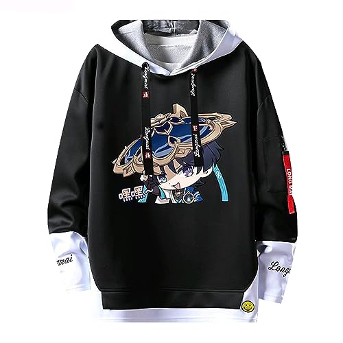 acsewater Unisex Kapuzenpulli mit Genshin Impact Fake Zweiteilige Nähte Sweatshirts Wanderer Kapuzenpullover Genshin Impact Wanderer Cosplay Sweatshirt von acsewater