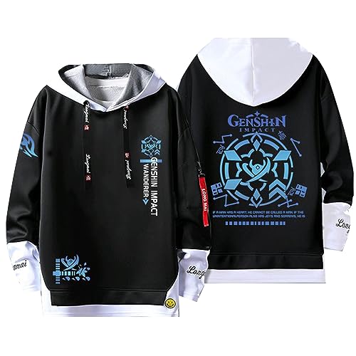 acsewater Unisex Kapuzenpulli mit Genshin Impact Fake Zweiteilige Nähte Sweatshirts Wanderer Kapuzenpullover Genshin Impact Wanderer Cosplay Sweatshirt von acsewater