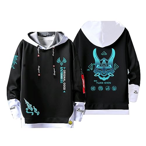 acsewater Unisex Kapuzenpulli mit Genshin Impact Fake Zweiteilige Nähte Sweatshirts Xiao Kapuzenpullover Genshin Impact Xiao Cosplay Sweatshirt von acsewater