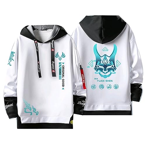 acsewater Unisex Kapuzenpulli mit Genshin Impact Fake Zweiteilige Nähte Sweatshirts Xiao Kapuzenpullover Genshin Impact Xiao Cosplay Sweatshirt von acsewater