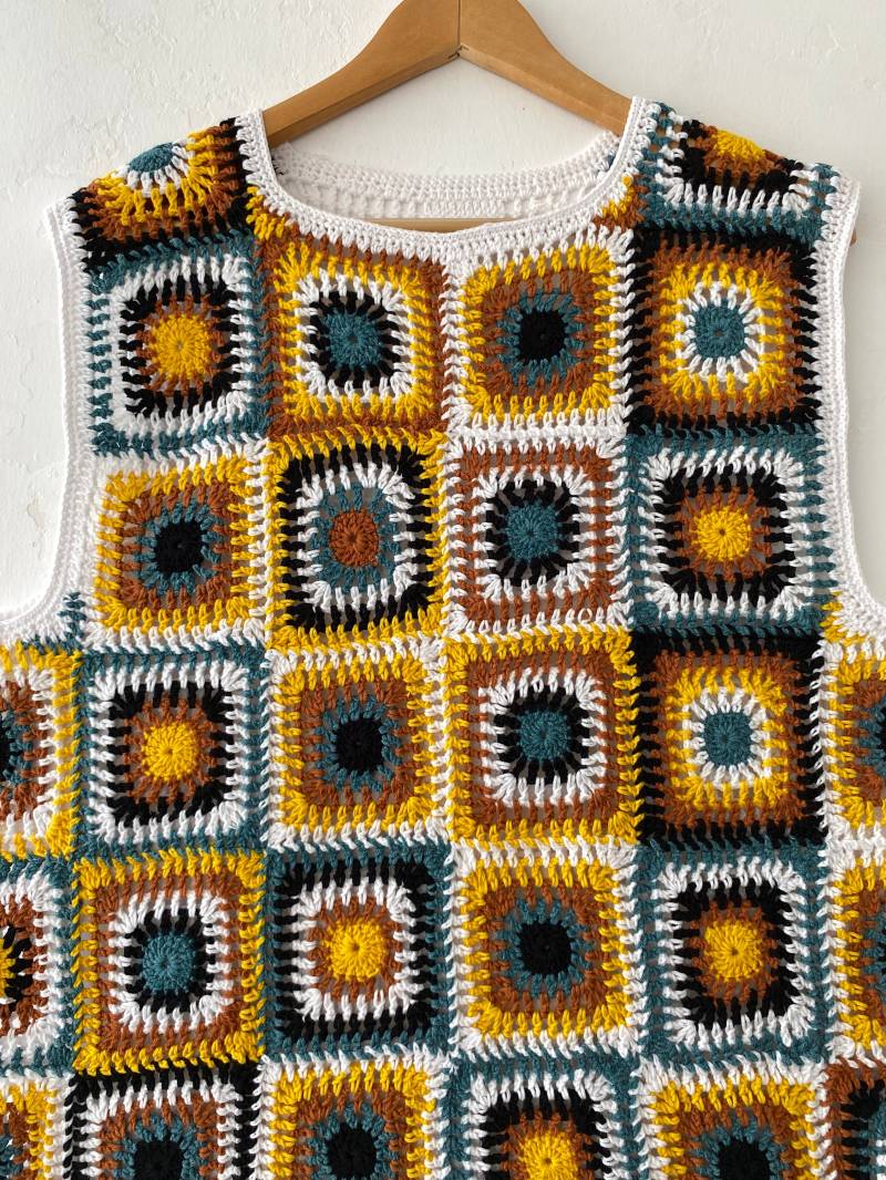 Herren Grandma Square Häkelweste Handgemachte Gesteppte Weste von acuncrochet