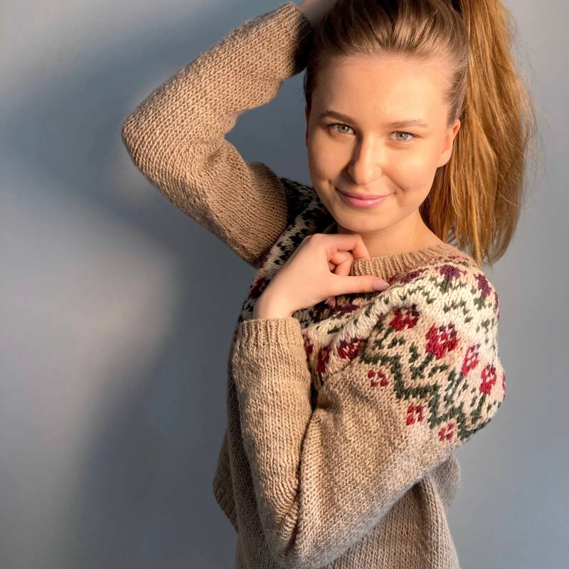 Frühlingspullover Wolle Taupe Pullover Blumenmuster Fair Isle Auf Bestellung von adaLV