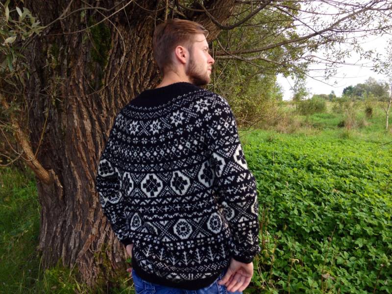 Made To Order Fair Isle Merino Wolle Herren Schwarz/Weiß Pullover von adaLV