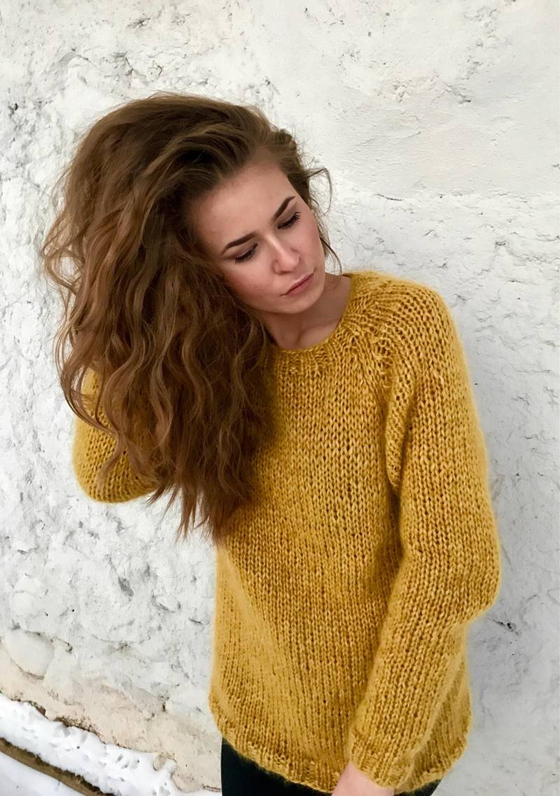 Senf Gelb Chunky Plus Größe Damen Mohair Pullover Auf Bestellung von adaLV