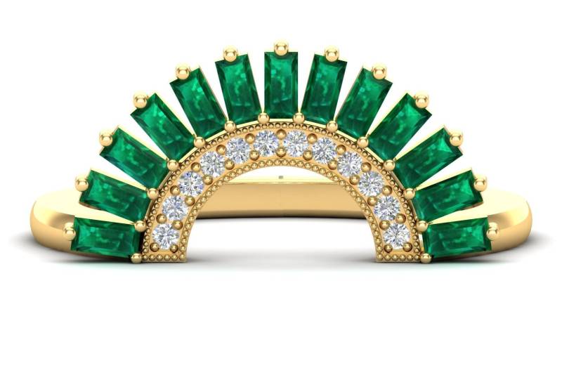 Gebogener Smaragd Ehering Bandring Geschwungener Vintage Zusteckring Stapelring Jubiläum Versprechensring Greenstone Verlobungsring von adalsonjewellery