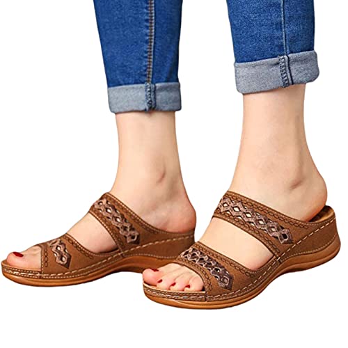 adawd Damen Sommer Keilschuhe Peep-Toe Sandalen Open-Toe Weiches Fußbett Slip on Walking für den Alltag von adawd