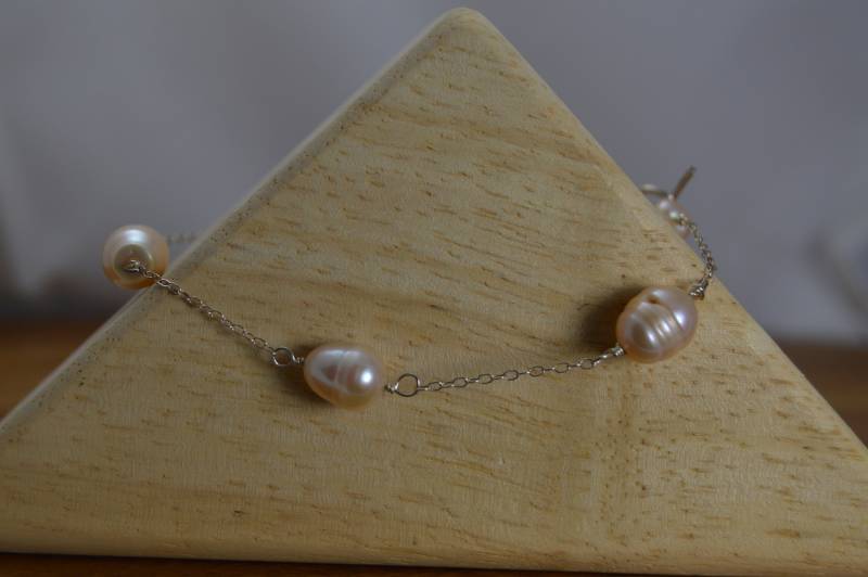 Armband Aus Zartrosa Süßwasserperlen. Sterling Silber, Draht Gewickelt, Handgemachtes Armband, Braut, Brautjungfer, Hochzeitsschmuck, Zierlich von adgiggles