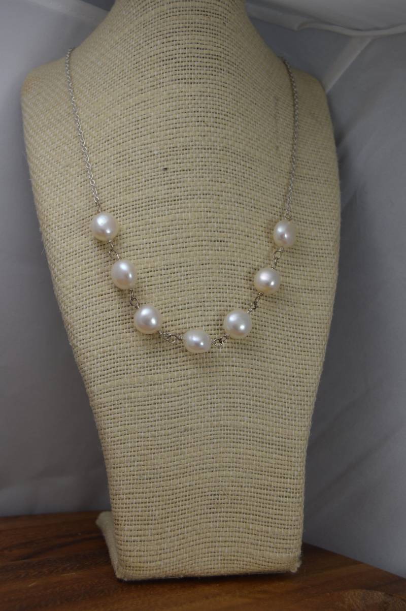 Einfache Weiße Süßwasserperlen Sterling Silber Halskette. Handgemacht, Draht Gewickelt, Silber. Brautschmuck, Hochzeitsschmuck, Schlicht, Elegant von adgiggles