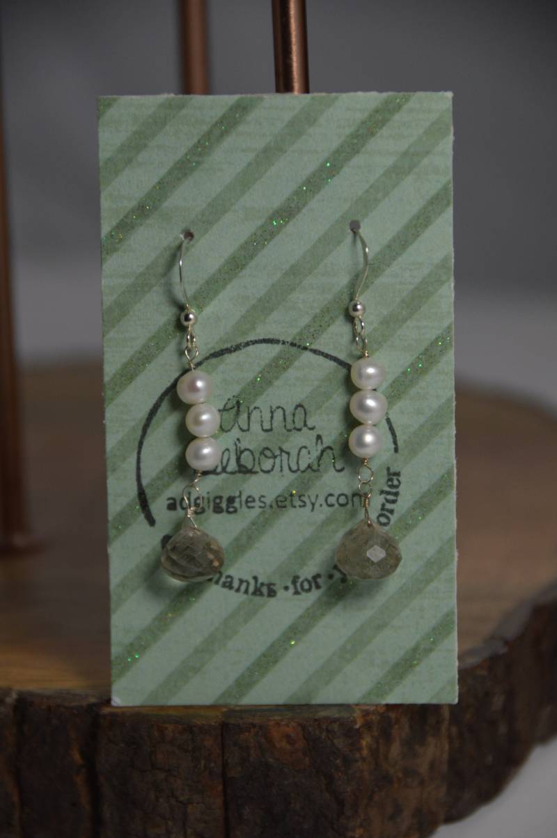 Elfenbeinfarbene Süßwasserperlen Mit Goldquarz Briolette Ohrringe. Sterling Silber, Draht Gewickelt, Handgemacht, Hochzeitsschmuck, Brautschmuck von adgiggles