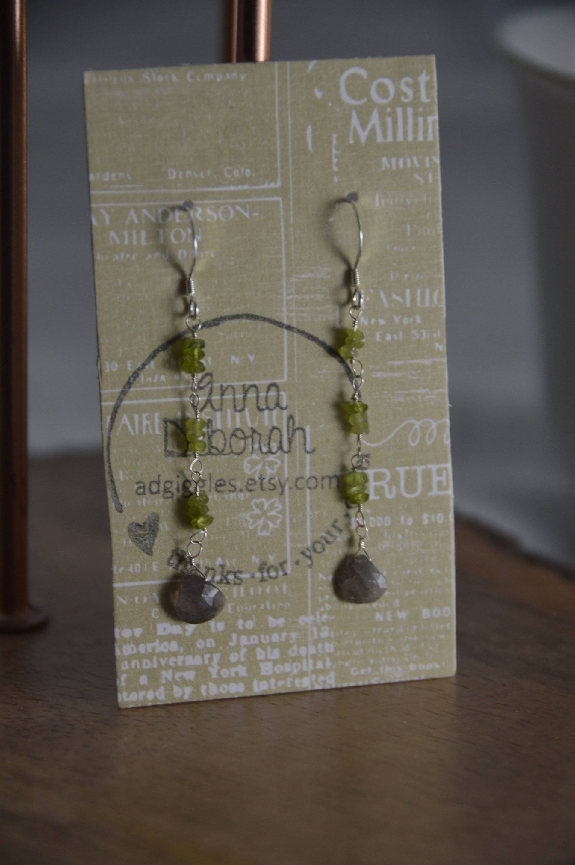 Peridot Rondelle & Labradorit Briolette Ohrringe. Sterling Silber, Drahtgewickelte Ohrringe, Lange Tropfen, Edelstein August Geburtsstein von adgiggles