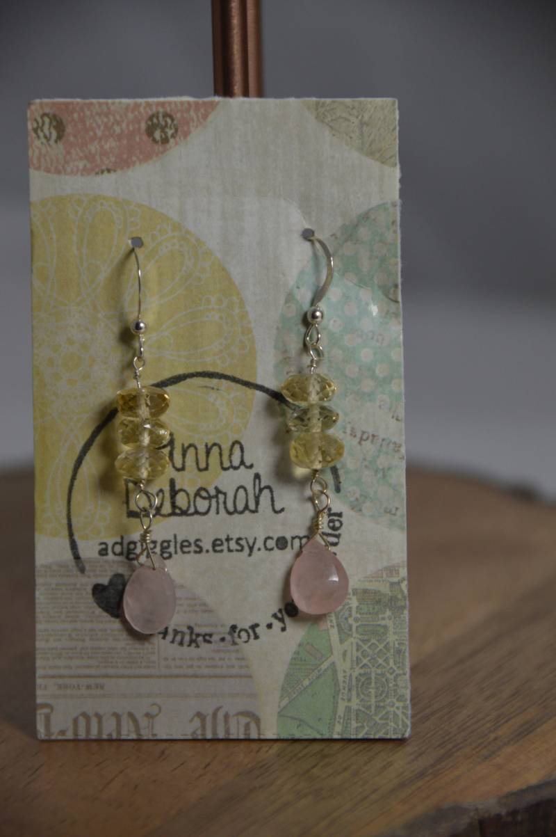 Rosenquarz Briolette & Citrin Rondelle Sterling Silber Ohrringe von adgiggles