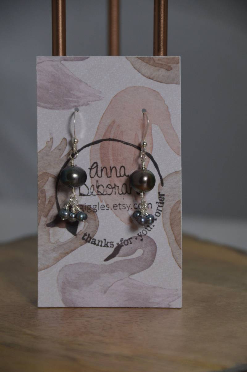 Schwarze Süßwasserperlen Cluster Ohrringe. Handgemacht, Draht Gewickelt, Sterling Silber Ohrringe, Einfach, Elegant, Juni Geburtsstein von adgiggles