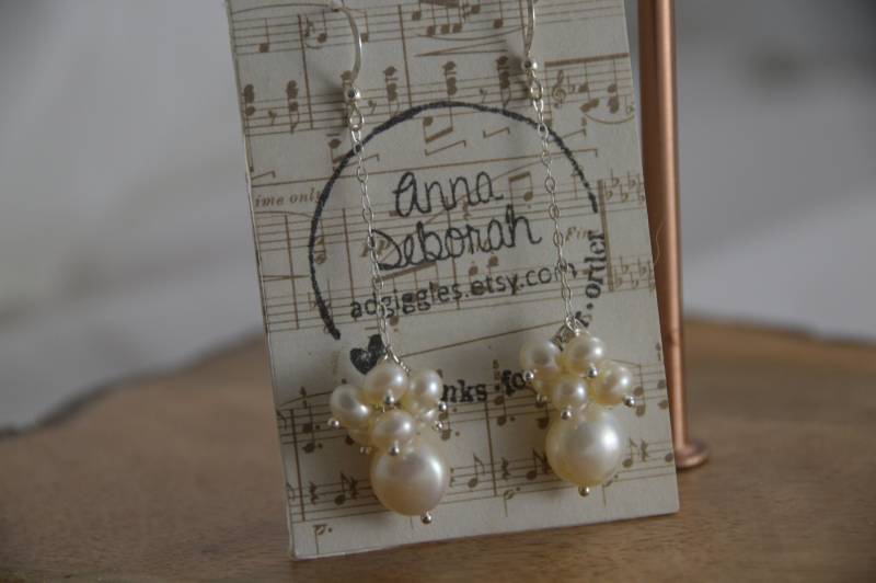 Süßwasserperlen Cluster Auf Sterling Silber Kette Ohrringe. Handgemacht, Draht Gewickelt, Braut, Hochzeit, Perle Silber von adgiggles